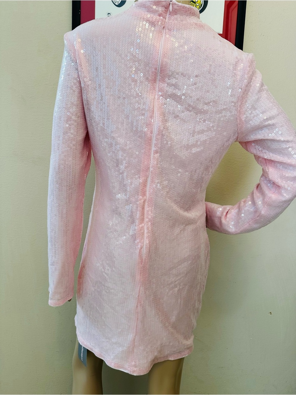 Missguided Blush Sequin Long-Sleeve Mini Dress - Picture 8 of 15
